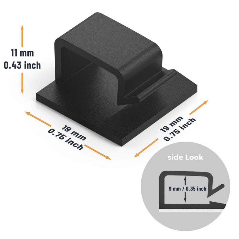 XIAOXI Cable Clips with Strong Self-Adhesive, XIAOXI R Shape Cable Management TV PC Wire Holder Sticky Tidy and Organizer Cord and Wires - 40 Pcs (Black) - Image 2